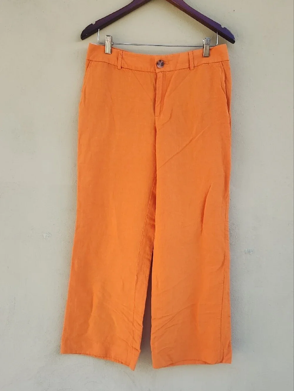 Banana Republic Linen Wide-Leg Trousers in Bright Orange